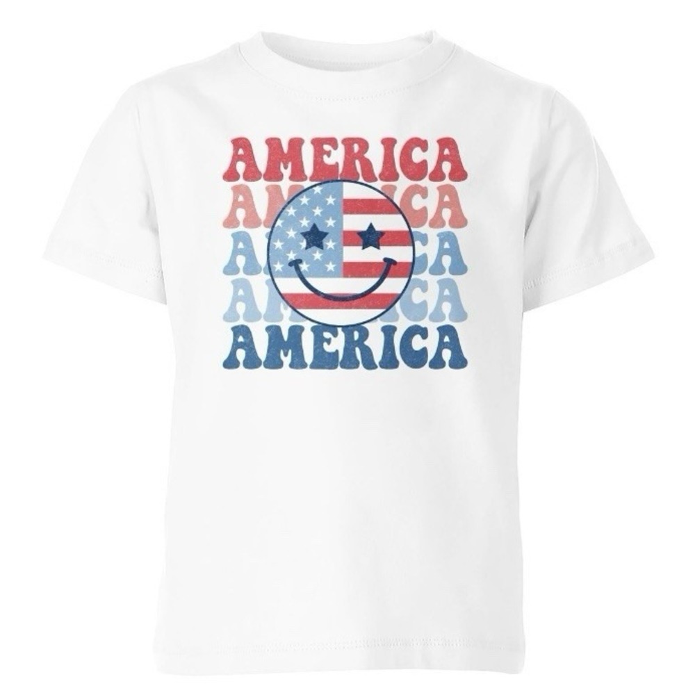 Home Of The Brave Smiley America Unisex TShirt Youth Large New with Tags White